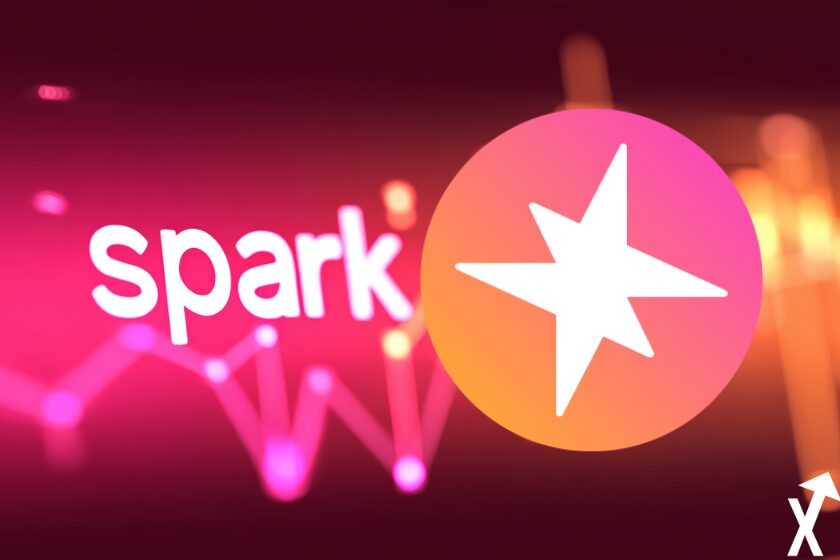 Spark protocol coin orange rosé sur fond blockchain orange et rose blanche crypto vibe
