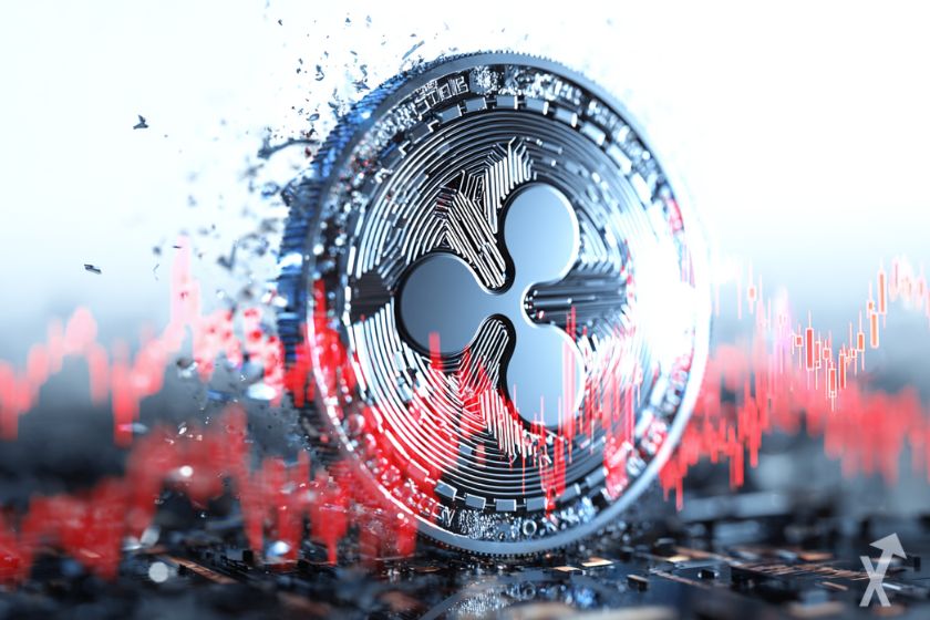 coin 3D xrp ripple gris, avec des bougies rouges et une explosion grise